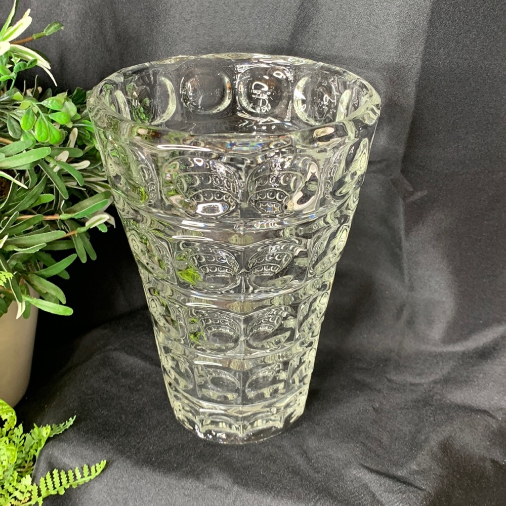 Vintage 1960’s Sklo Union pressed glass “Thousand Eyes” vase By Rudolf Jurnikl